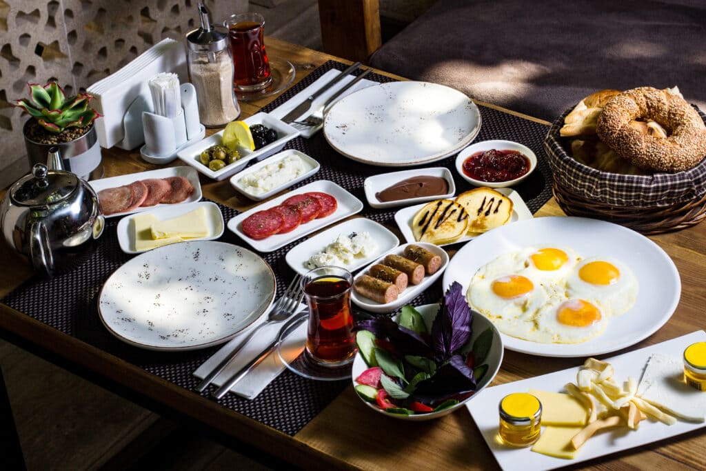 A hotel breakfast