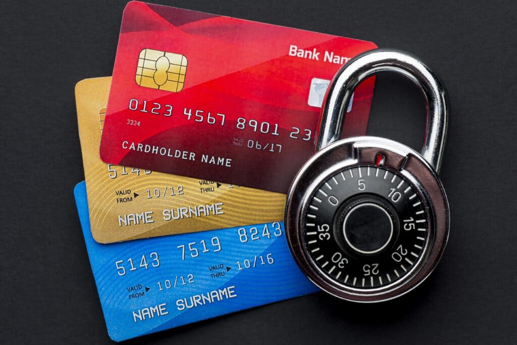Credit cards with a security lock