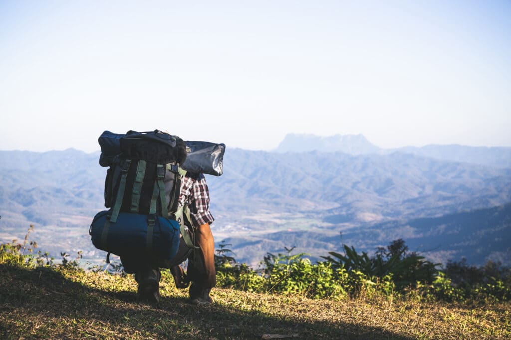 A person in the mountains