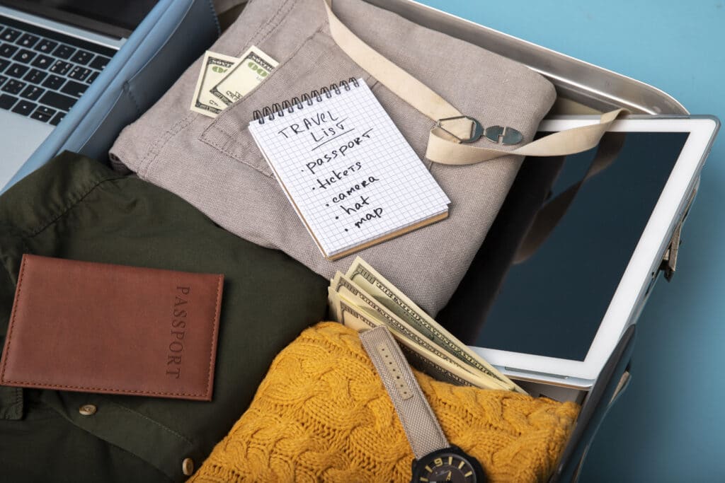 A bag containing travel gear and clothes To draw a plan during the travel seasons in Malaysia