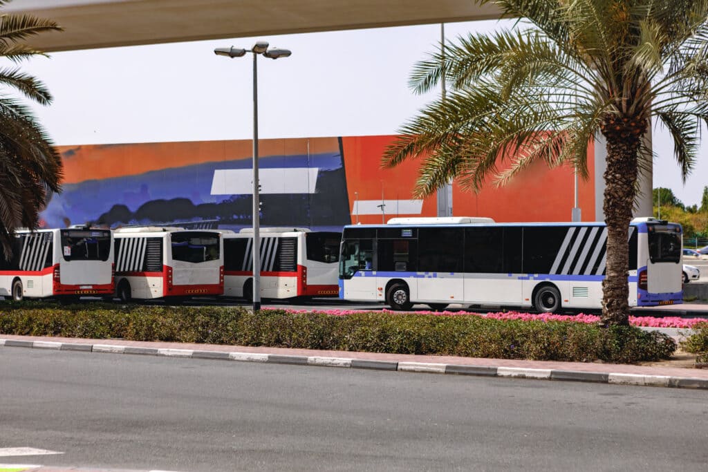 A station with several buses that is part of the transport guide in Malaysia